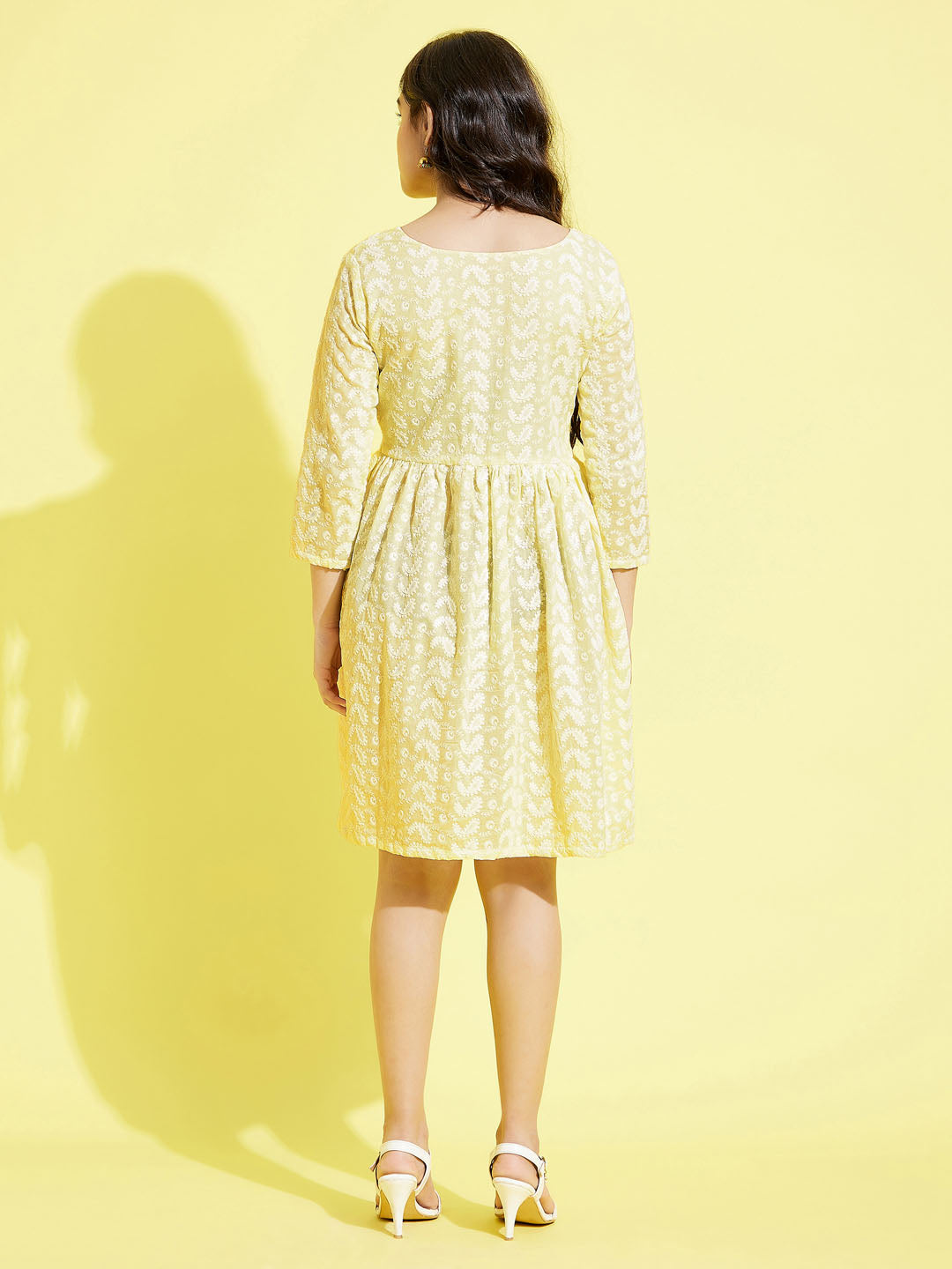 VASTRAMAY Girl's Yellow Pure Cotton Chikankari kurta - qivii