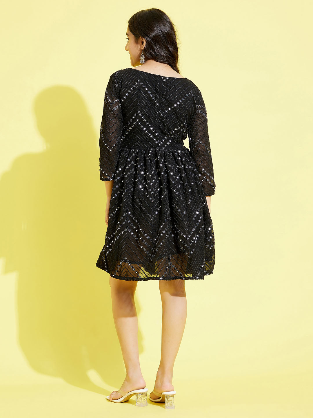 VASTRAMAY Girl's Black  Mirror Kurta - qivii