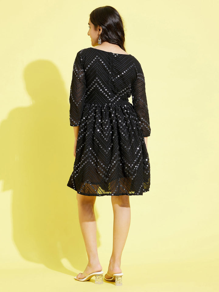 VASTRAMAY Girl's Black  Mirror Kurta - qivii