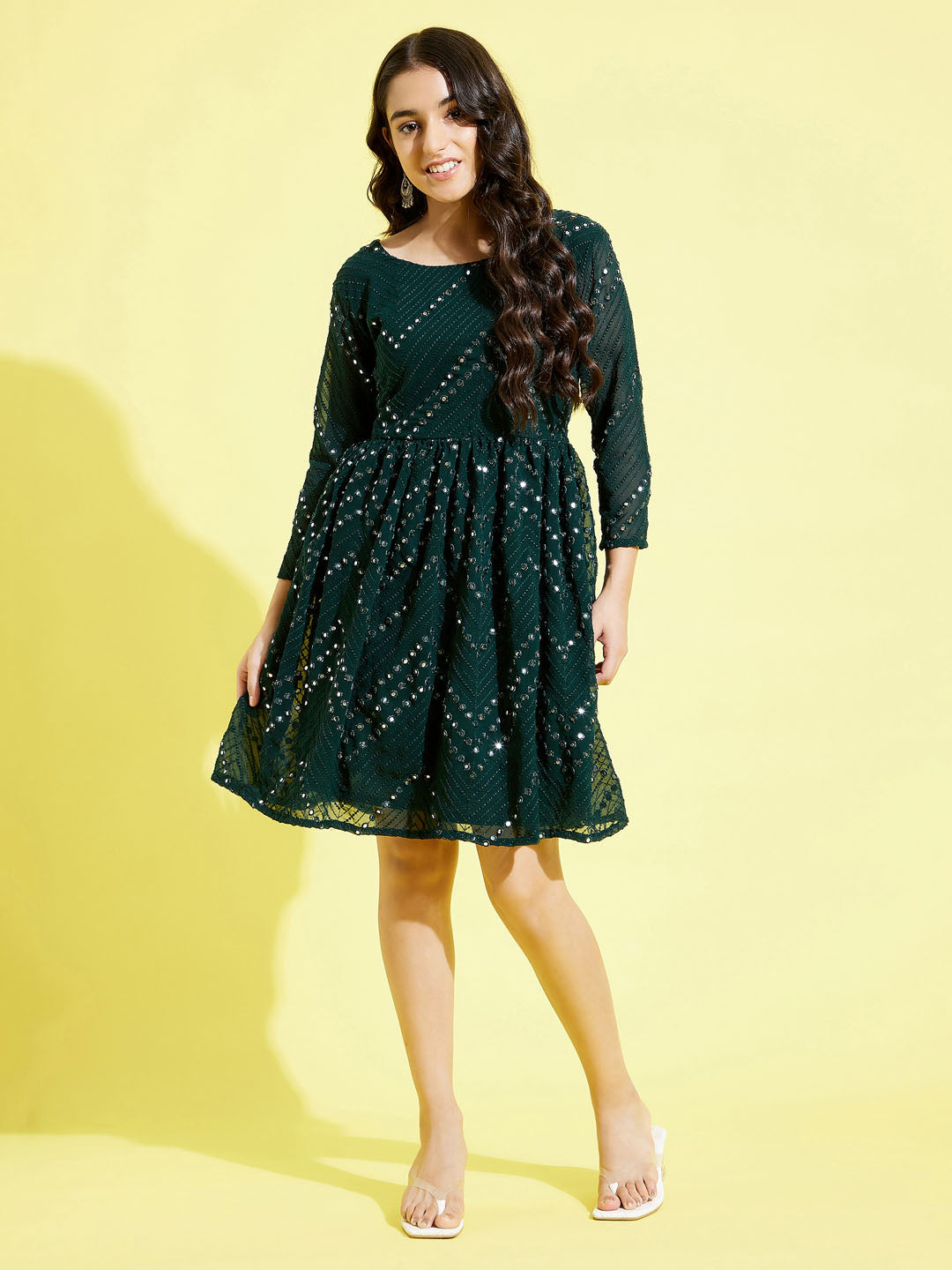 VASTRAMAY Girl's Green  Mirror Kurta - qivii