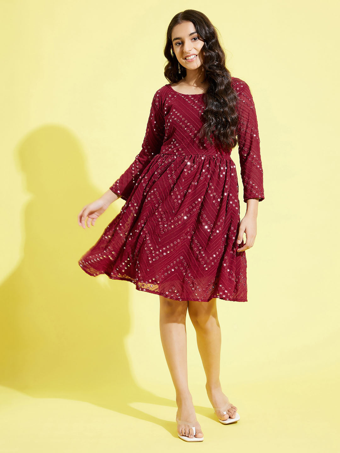 YUVA BY VASTRAMAY Girl's Maroon  Mirror Kurta - qivii