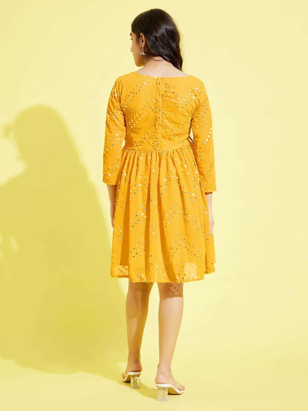 YUVA BY VASTRAMAY Girl's Yellow  Mirror Kurta - qivii