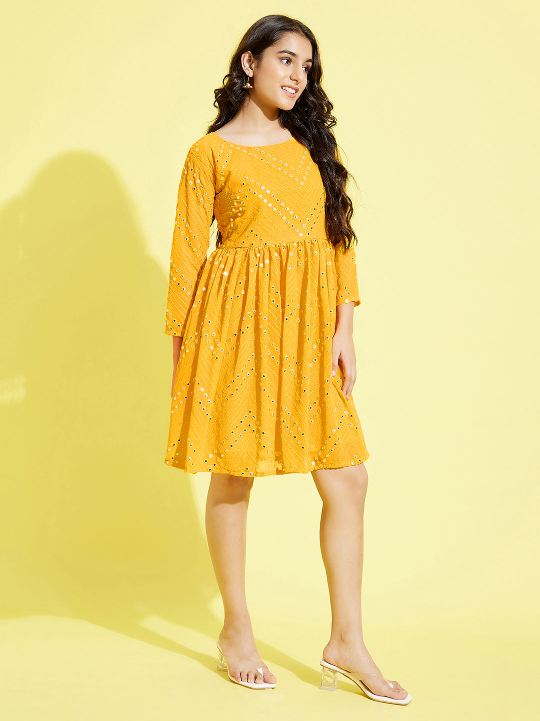 YUVA BY VASTRAMAY Girl's Yellow  Mirror Kurta - qivii