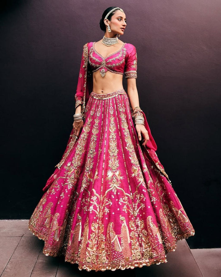 Pink Premium Two Tone Tapeta Silk Lehenga Embellished With Beautiful Figure Embroidery | Ready To Wear - qivii