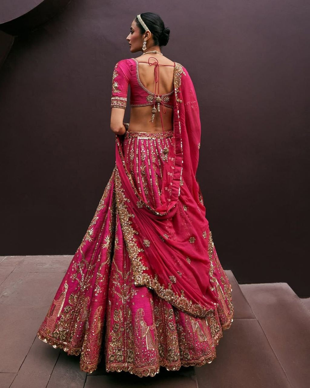 Pink Premium Two Tone Tapeta Silk Lehenga Embellished With Beautiful Figure Embroidery | Ready To Wear - qivii