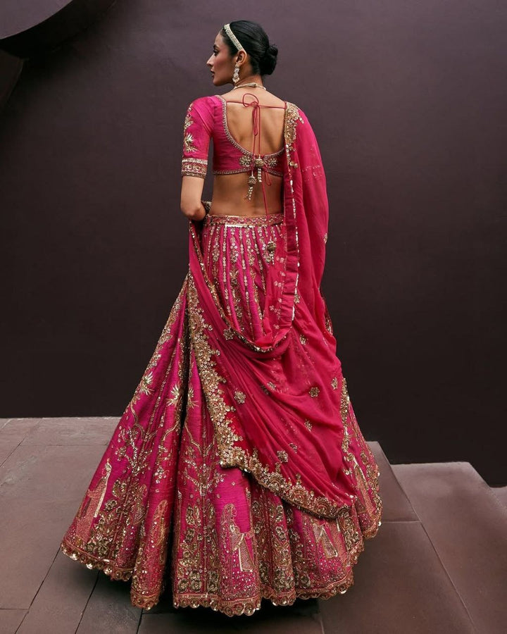 Pink Premium Two Tone Tapeta Silk Lehenga Embellished With Beautiful Figure Embroidery | Ready To Wear - qivii