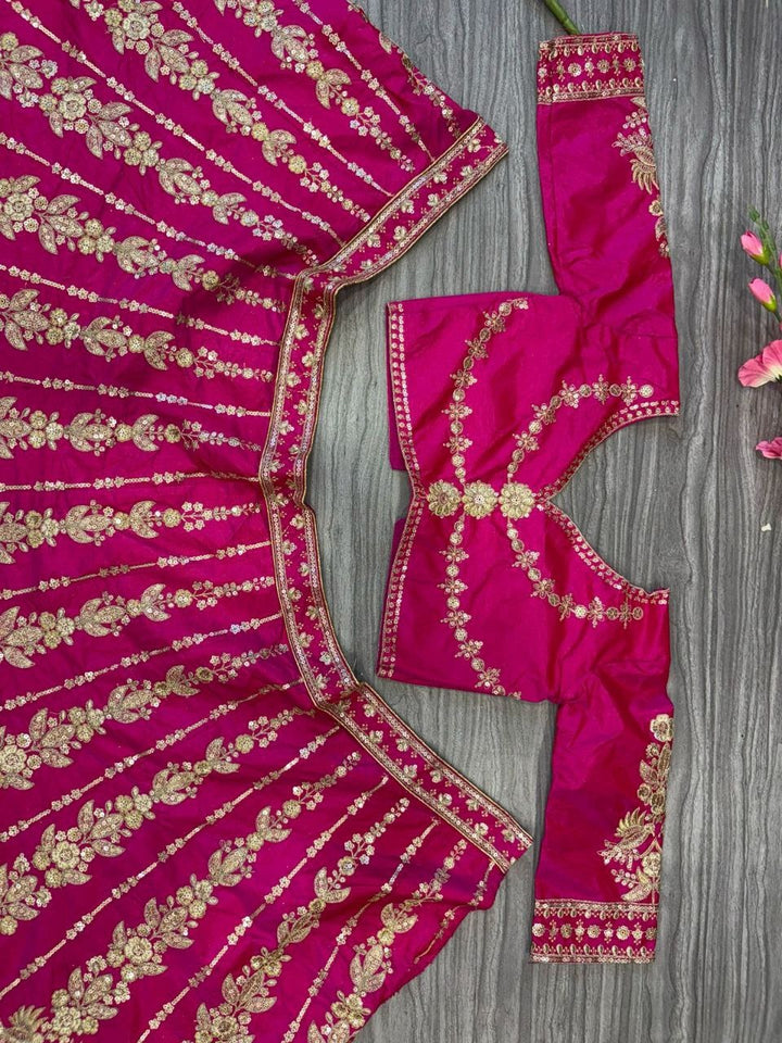 Pink Premium Two Tone Tapeta Silk Lehenga Embellished With Beautiful Figure Embroidery | Ready To Wear - qivii