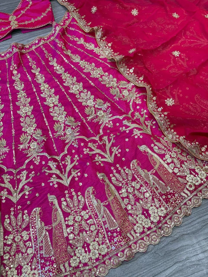 Pink Premium Two Tone Tapeta Silk Lehenga Embellished With Beautiful Figure Embroidery | Ready To Wear - qivii