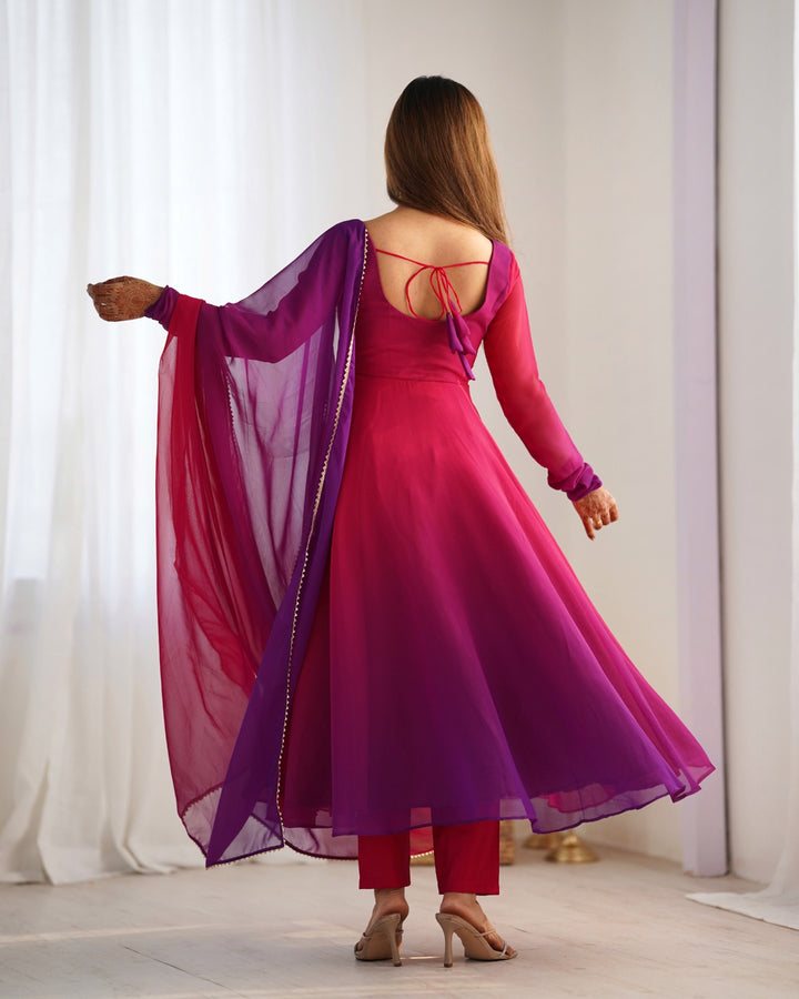 DARK PINK HEAVY PURE SOFT FOX GEORGETTE COLOURFULL PADDING ANARKALI SUIT - qivii