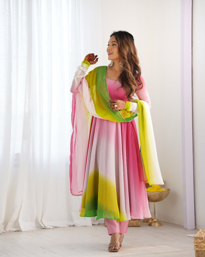 MULTI COLOR HEAVY PURE SOFT FOX GEORGETTE COLOURFULL PADDING ANARKALI SUIT - qivii