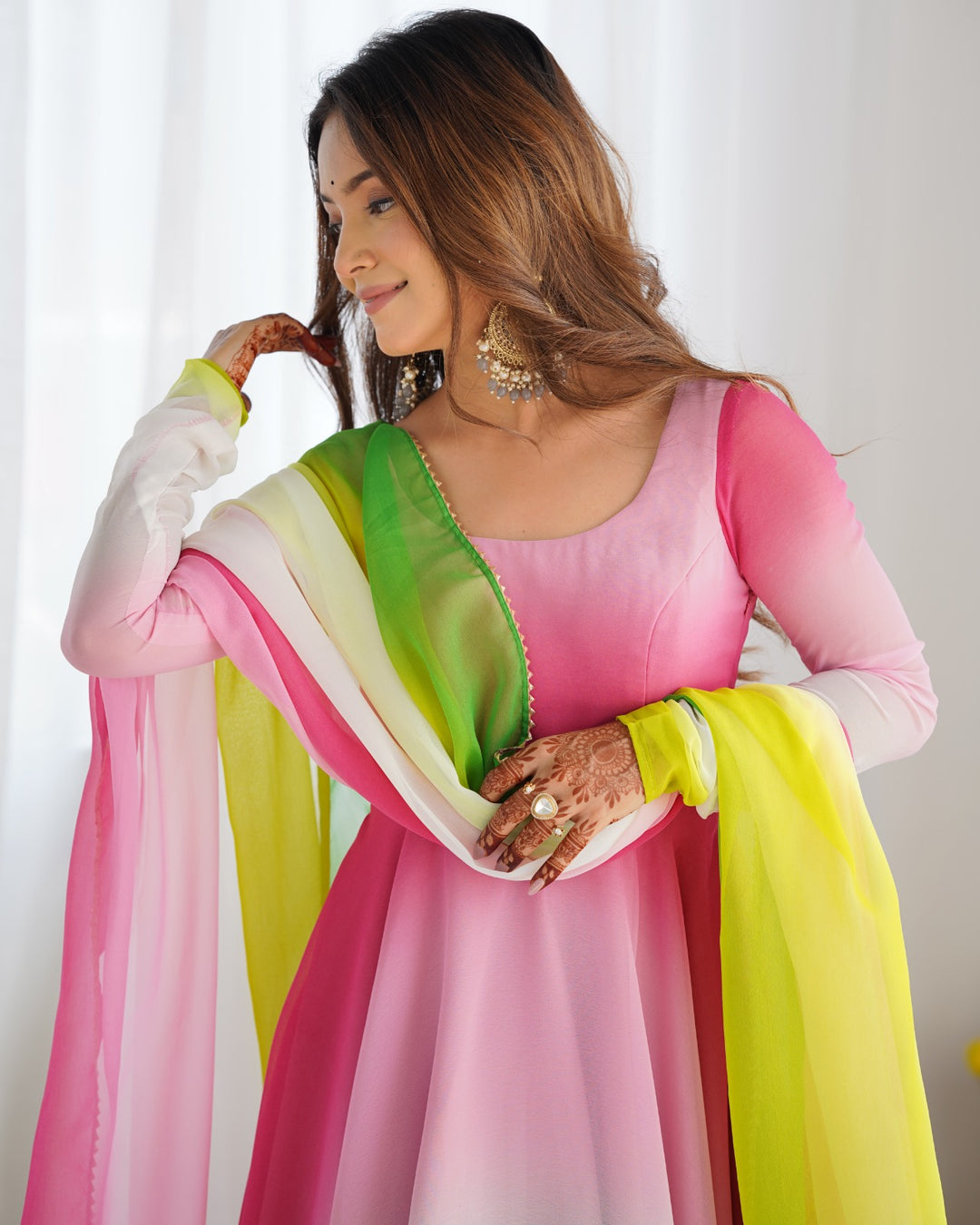 MULTI COLOR HEAVY PURE SOFT FOX GEORGETTE COLOURFULL PADDING ANARKALI SUIT - qivii