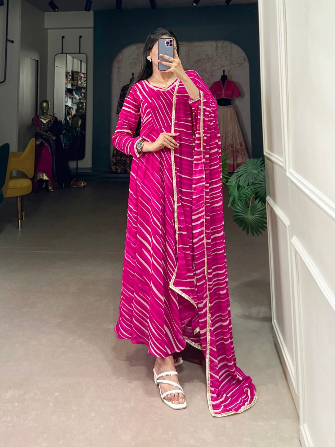 Pink Georgette eheriya Georgette With Lace Touch Up Gown - INSPIRED - qivii
