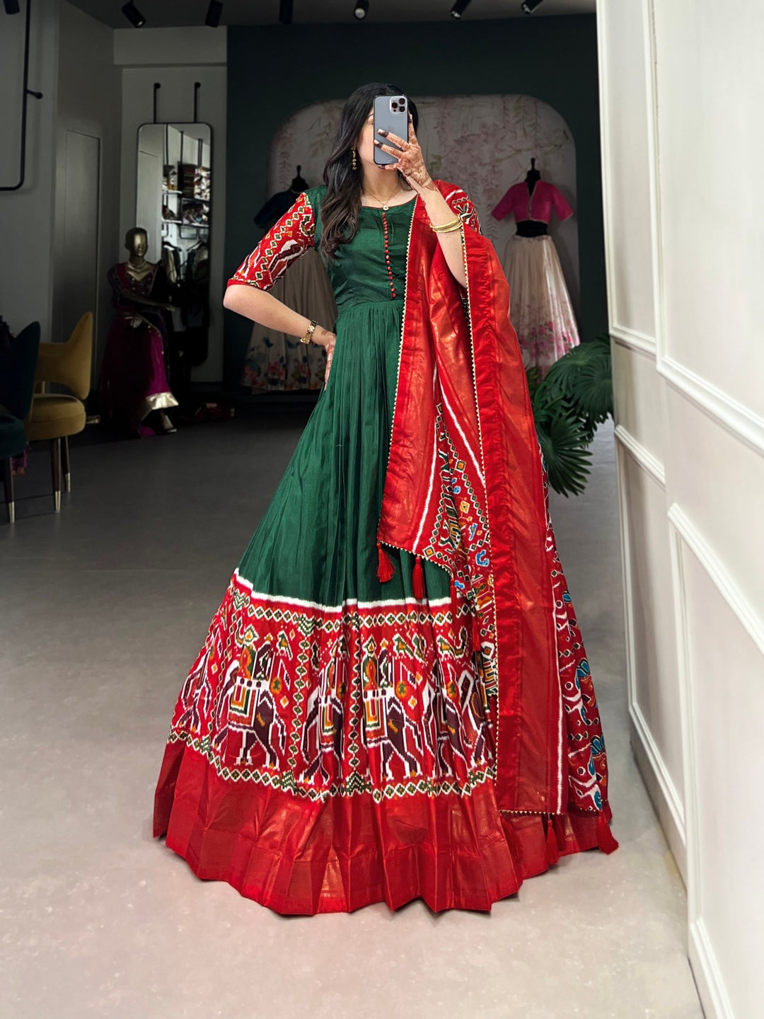Green Vichitra Silk Sequins and Thread Embroidery Work With Lace Touch Up Gown - INSPIRED - qivii