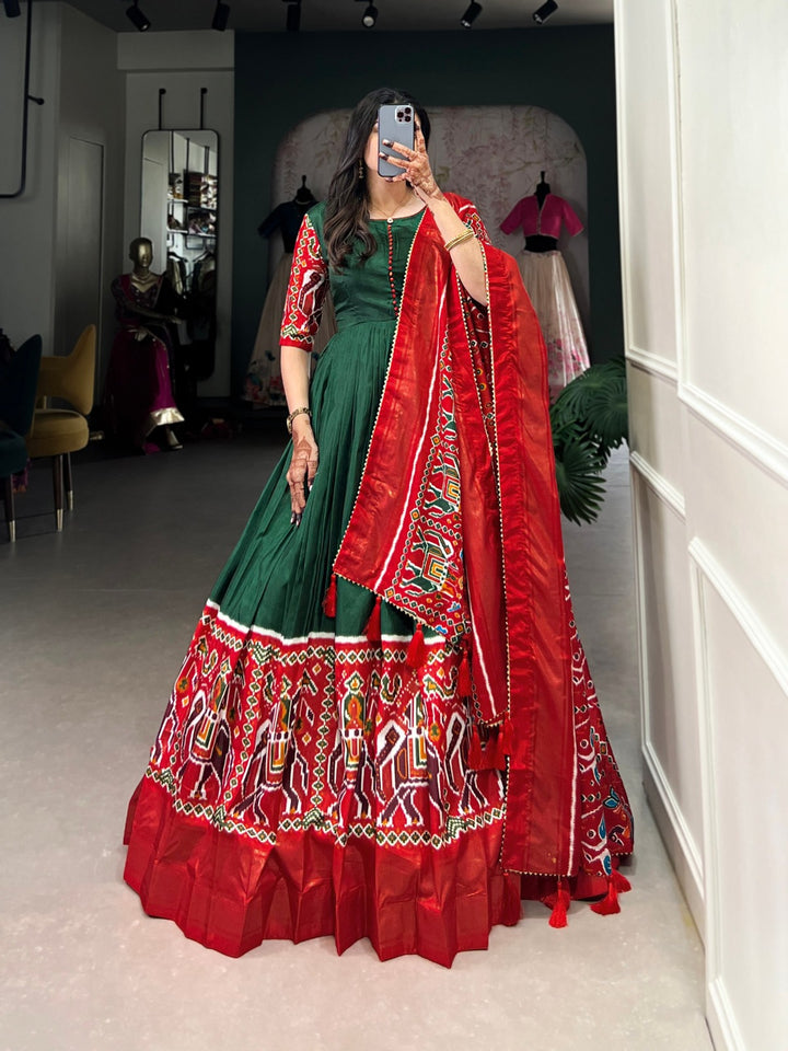 Green Vichitra Silk Sequins and Thread Embroidery Work With Lace Touch Up Gown - INSPIRED - qivii