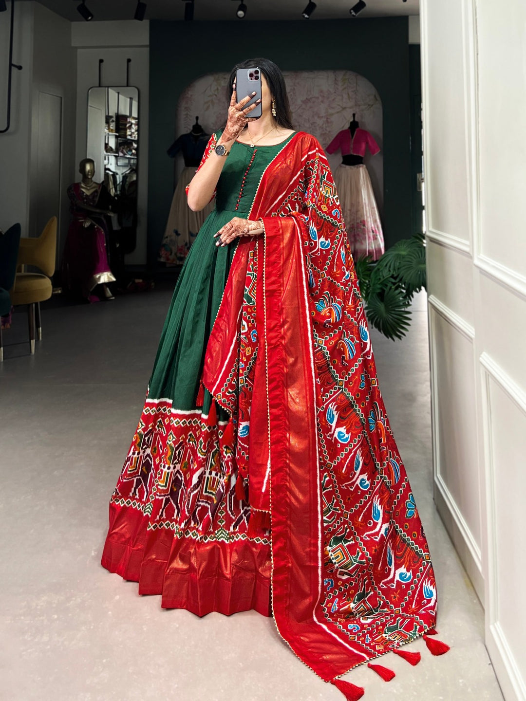 Green Vichitra Silk Sequins and Thread Embroidery Work With Lace Touch Up Gown - INSPIRED - qivii