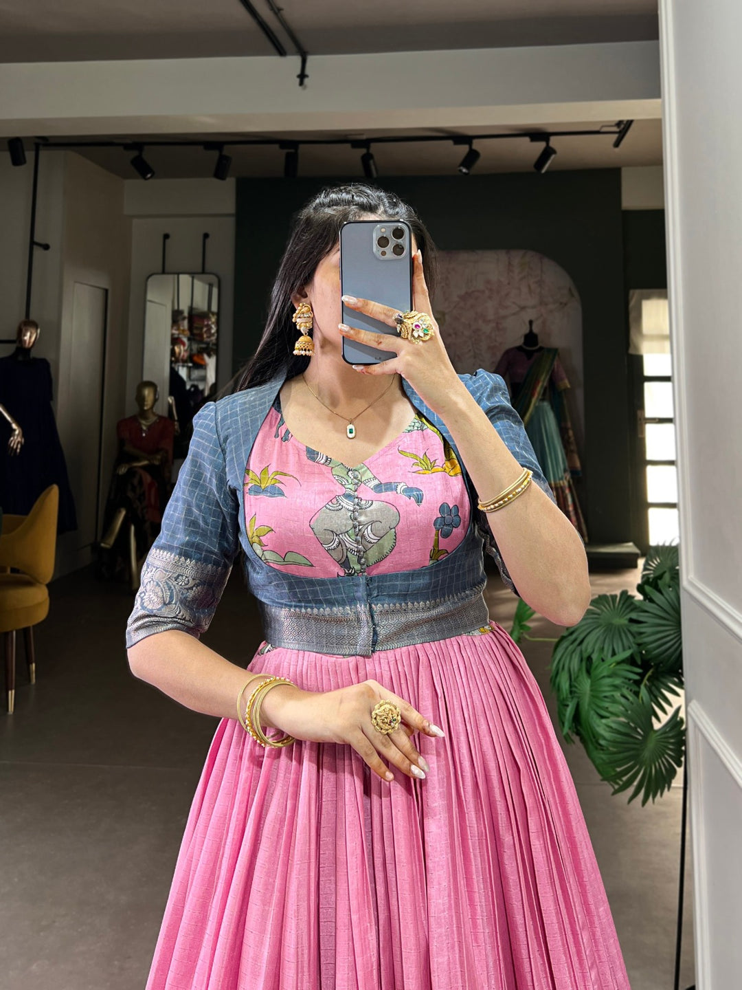 Pink Dola Silk Kalamkari Print With Zari Weaving Broder Gown - INSPIRED - qivii