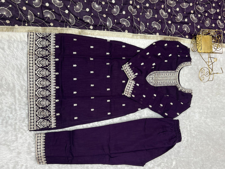 PURPLE  PURE BLOOMING RANGOLI SILK FABRIC WITH BEAUTIFUL EMBROIDERY SEQUENCE ANARKALI SUIT - INSPIRED - qivii