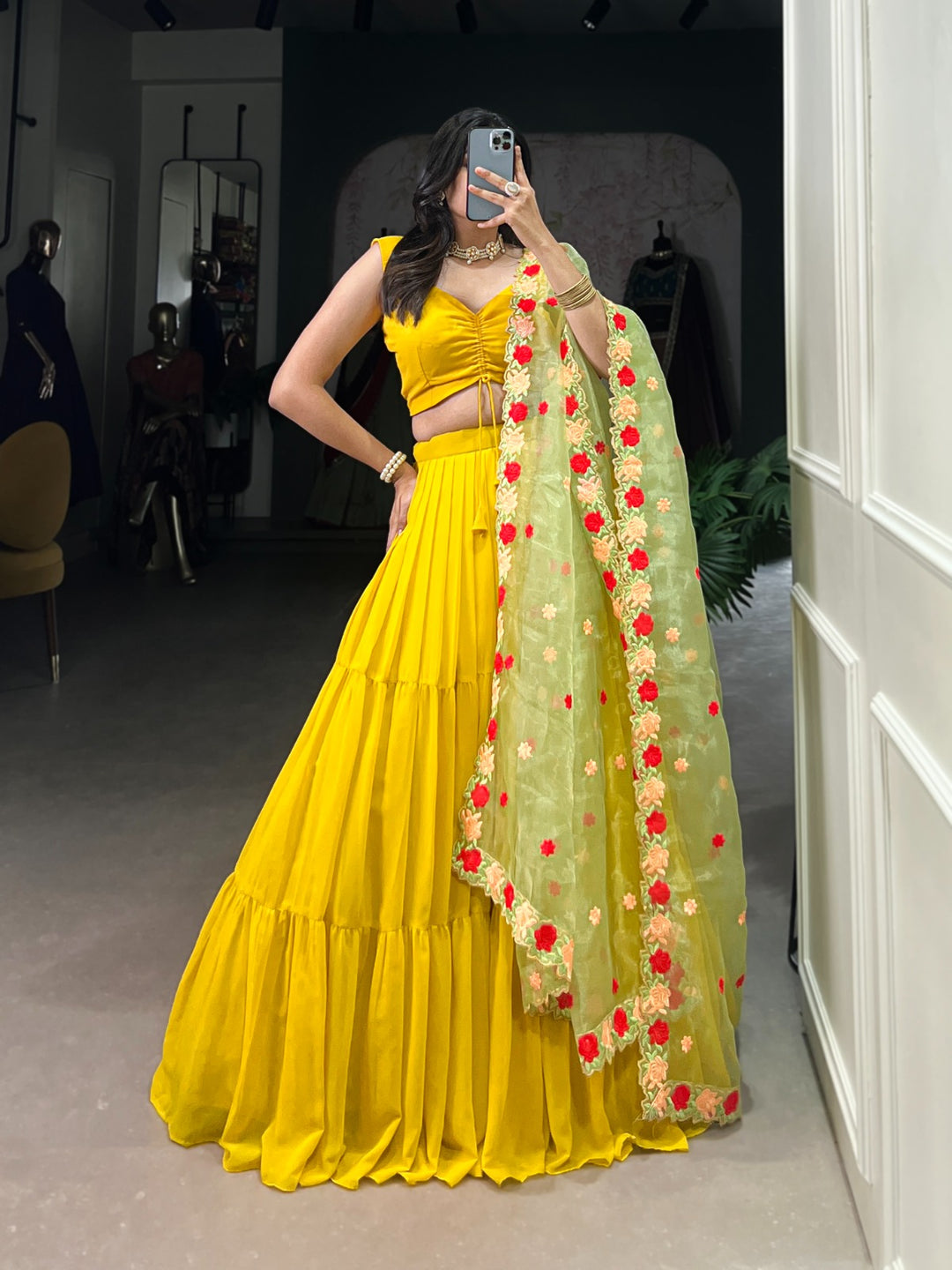 Yellow Georgette Plain Stitched With Canvas Lehenga Choli | Ready To Wear - qivii