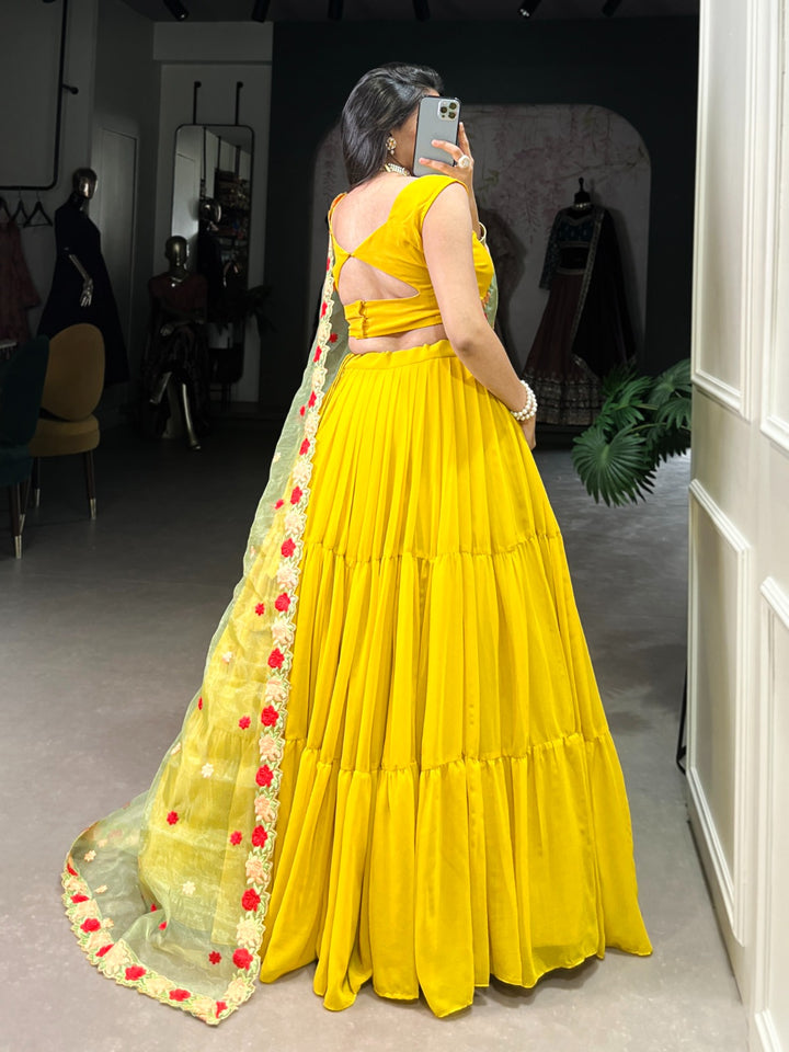 Yellow Georgette Plain Stitched With Canvas Lehenga Choli | Ready To Wear - qivii