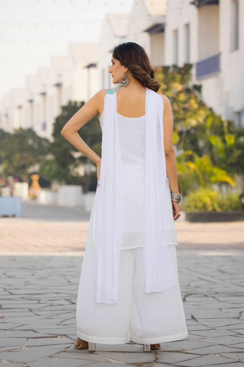 White Chinon Sequence Embroidery Work Salwar Suit