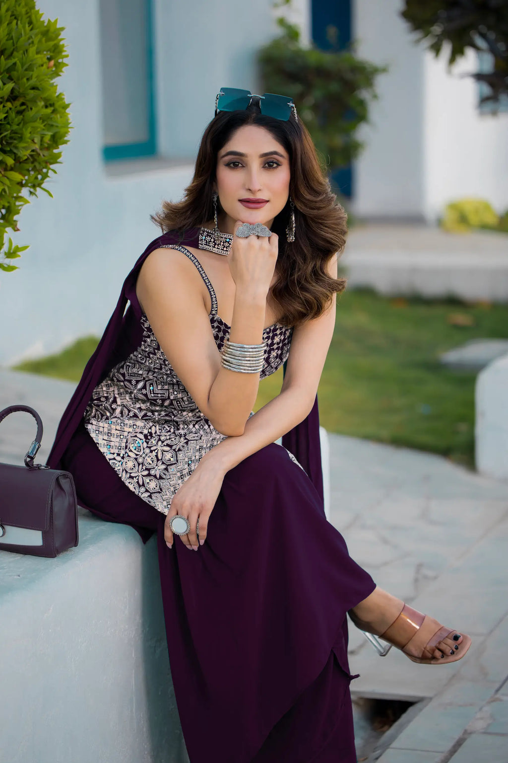 Wine Georgette Sequence Embroidery Work Salwar Suit