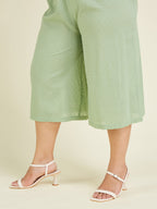 Janasya Women's Plus Size Green Dobby Pure Cotton Solid A-line Kurta Set