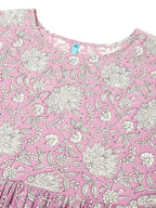 Plus Size Lavender Pure Cotton Floral Printed Tiered Dress
