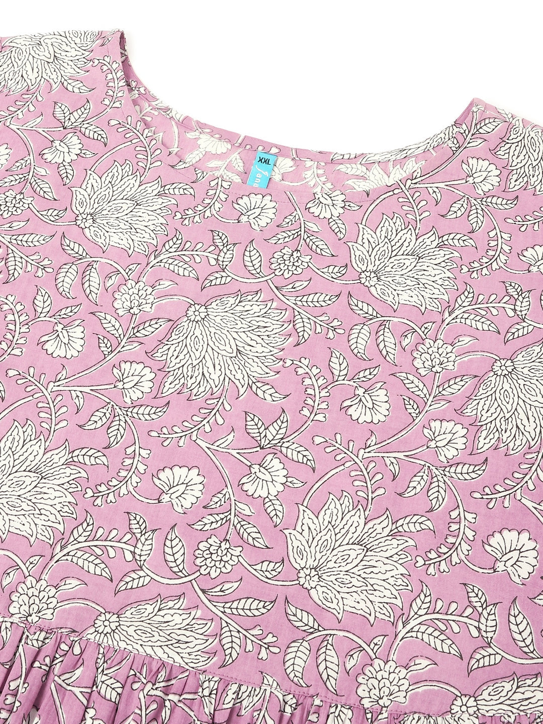 Plus Size Lavender Pure Cotton Floral Printed Tiered Dress