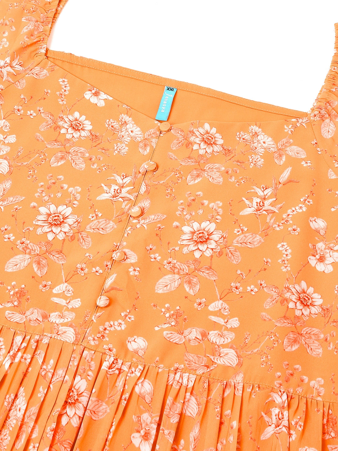 Plus Size Orange Georgette Floral Printed Tiered Dress - qivii