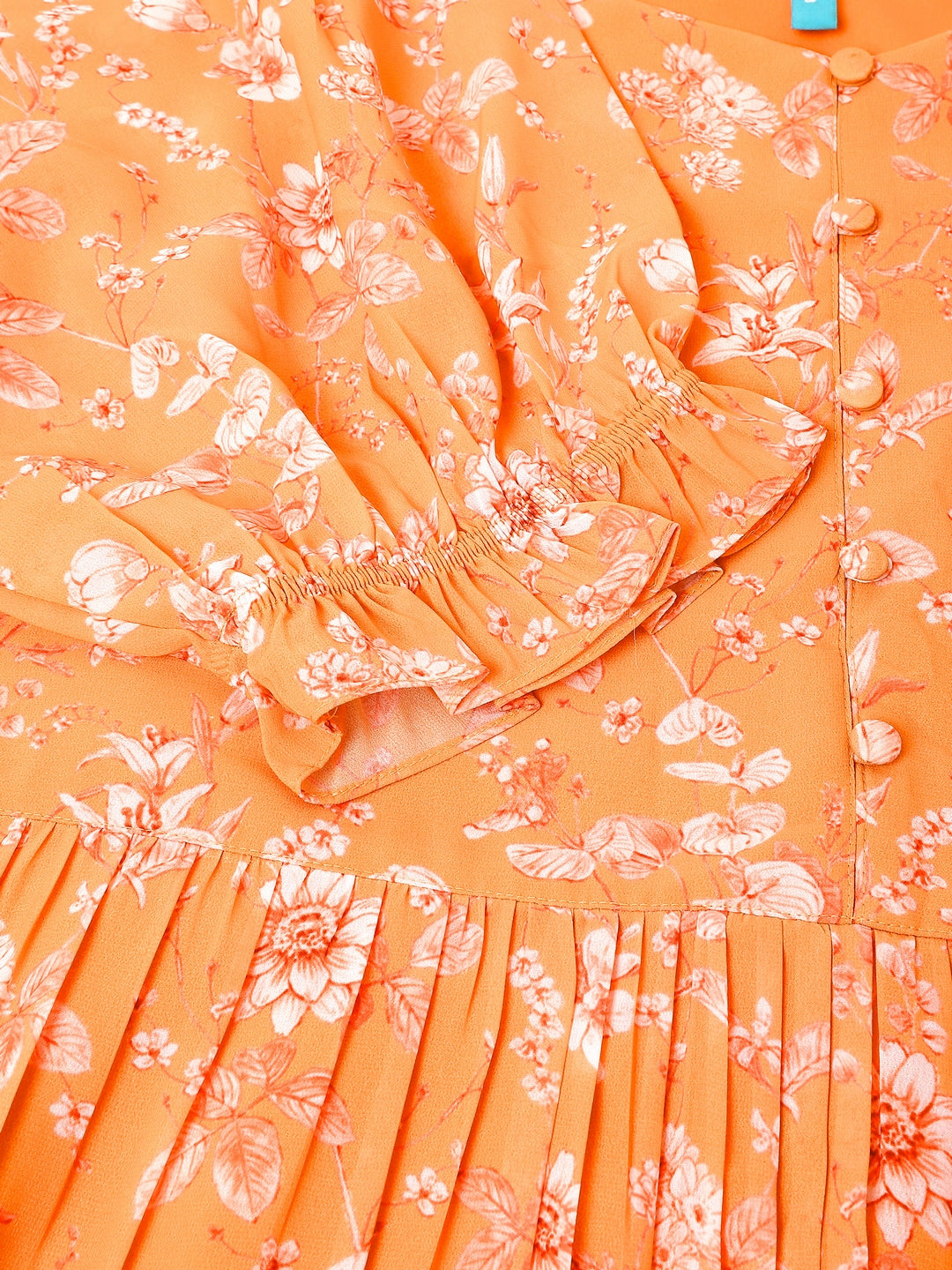 Plus Size Orange Georgette Floral Printed Tiered Dress - qivii