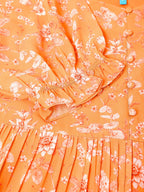 Plus Size Orange Georgette Floral Printed Tiered Dress