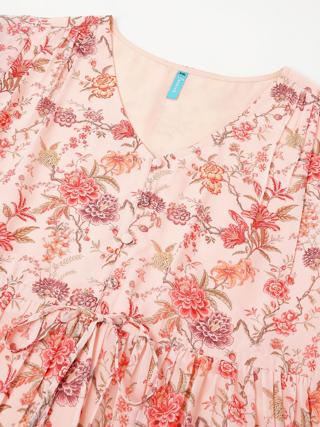 Plus Size Pink Georgette Floral Printed Tiered Dress - qivii