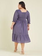 Janasya Women's Plus Size Purple Pure Cotton Solid A-line Dress