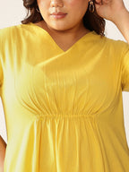 Plus Size Yellow Cotton Solid A-line Dress