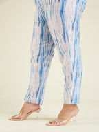 Janasya Women's Plus Size Blue Silk Blend Tie & Dye Yoke Embroidered Straight Kurta Pant Set