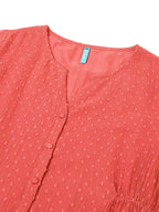 Janasya Women's Plus Size Mauve Dobby Chiffon Self Design A-line Kurta