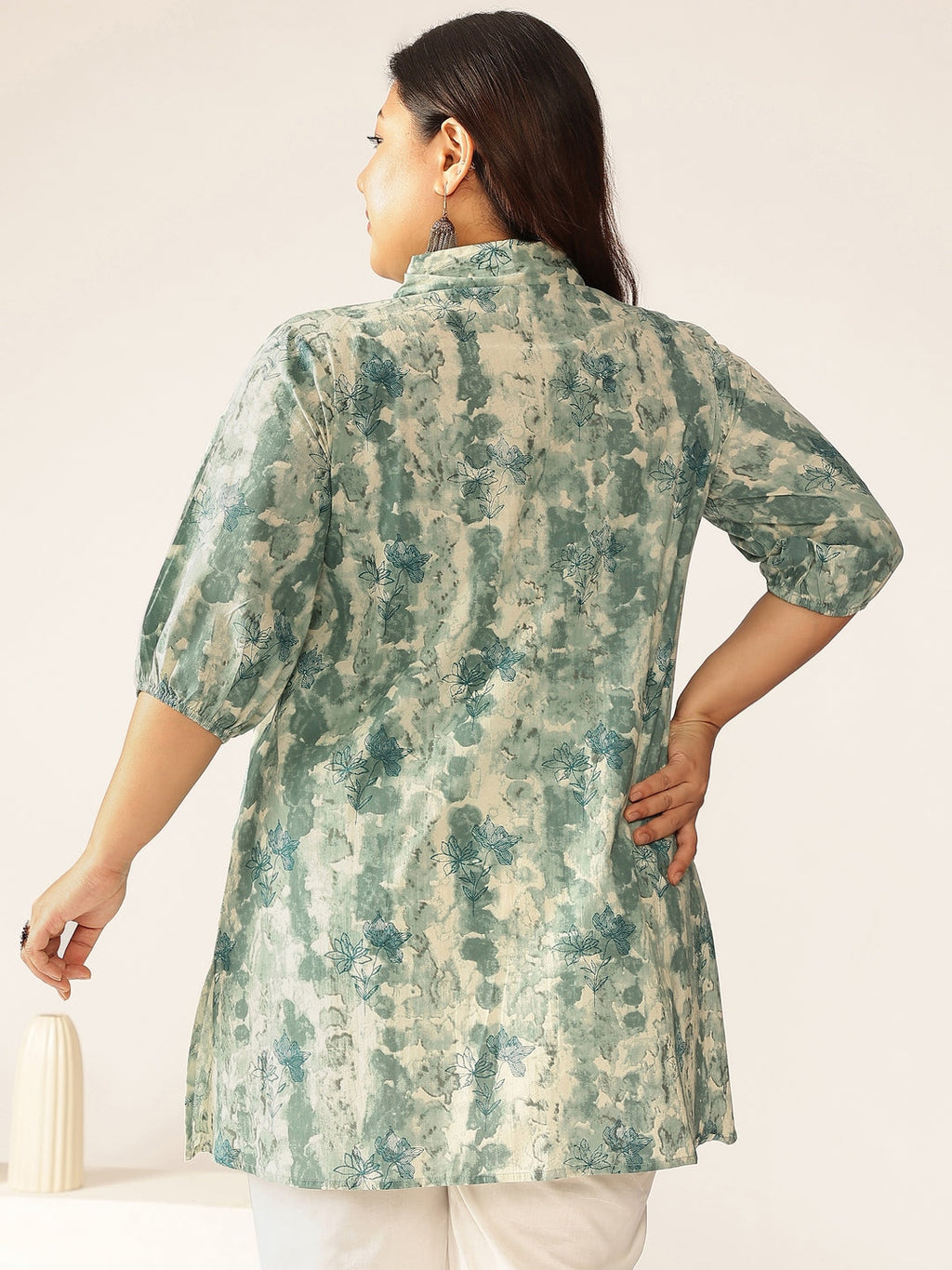 Plus Size Aqua Pure Cotton Tie & Dye A-line Tunic
