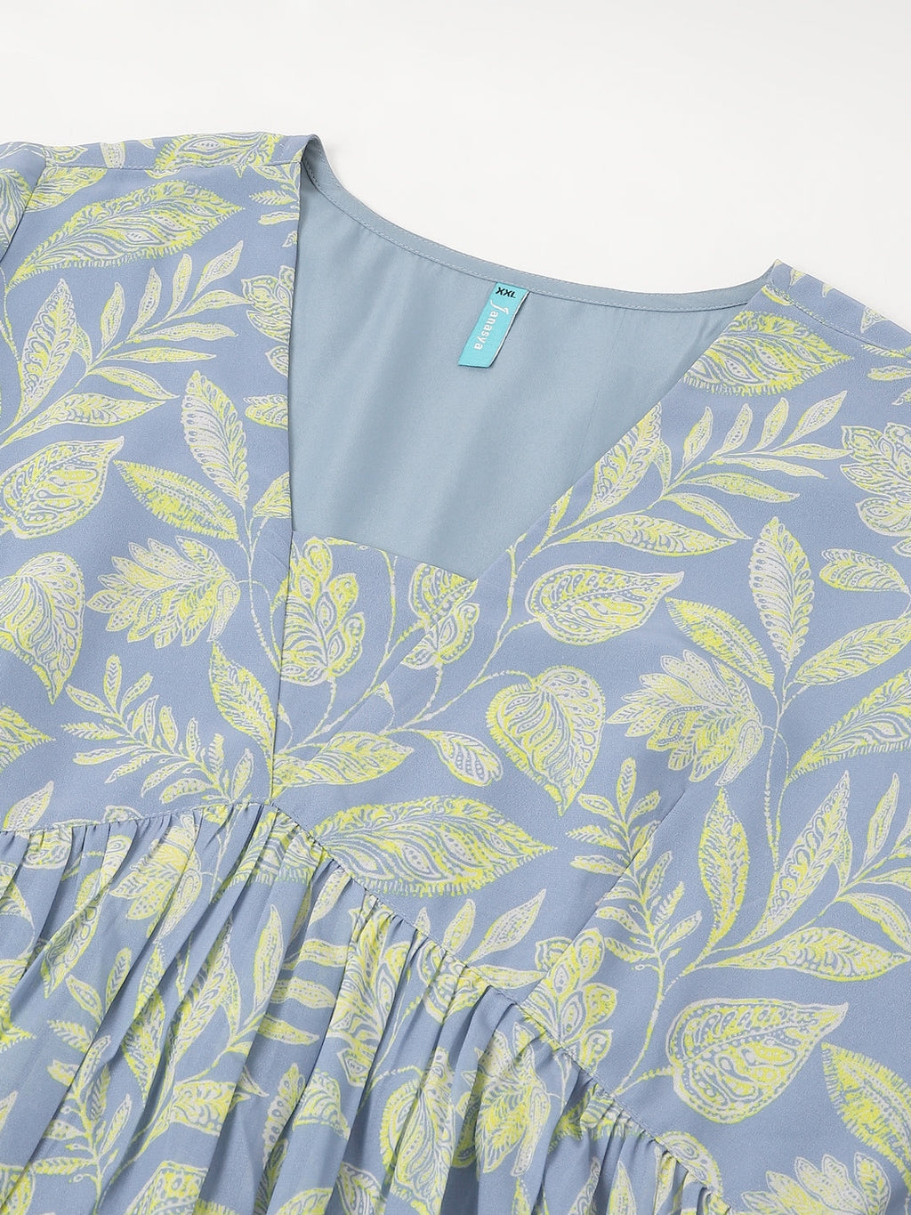 Plus Size Blue Georgette Tropical Printed A-line Tunic