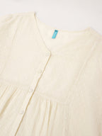 Janasya Women's Plus Size Off White Dobby Chiffon Self Design A-line Tunic