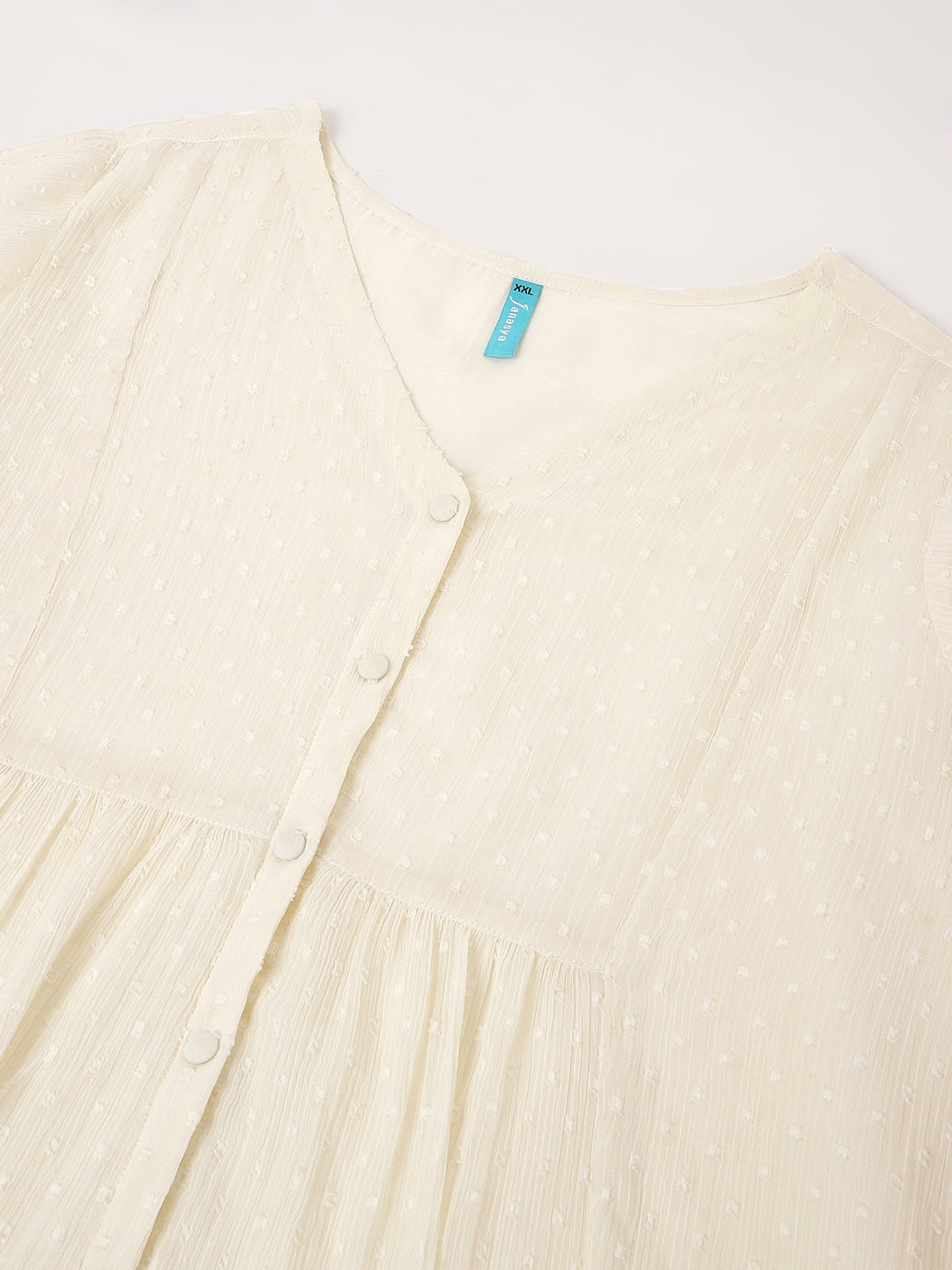 Janasya Women's Plus Size Off White Dobby Chiffon Self Design A-line Tunic