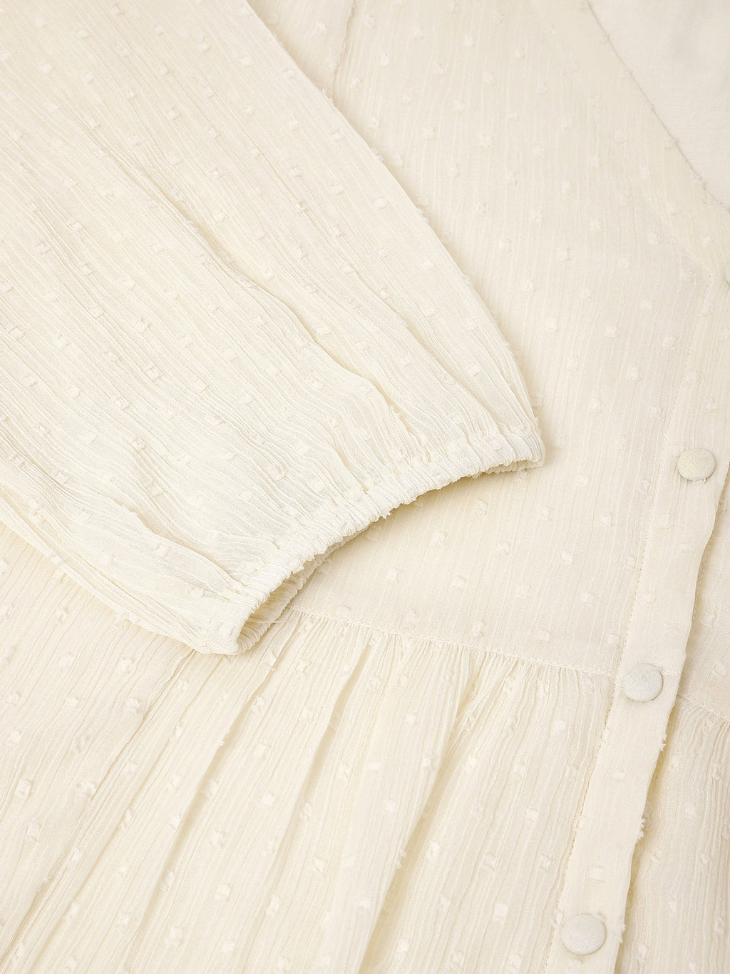 Janasya Women's Plus Size Off White Dobby Chiffon Self Design A-line Tunic