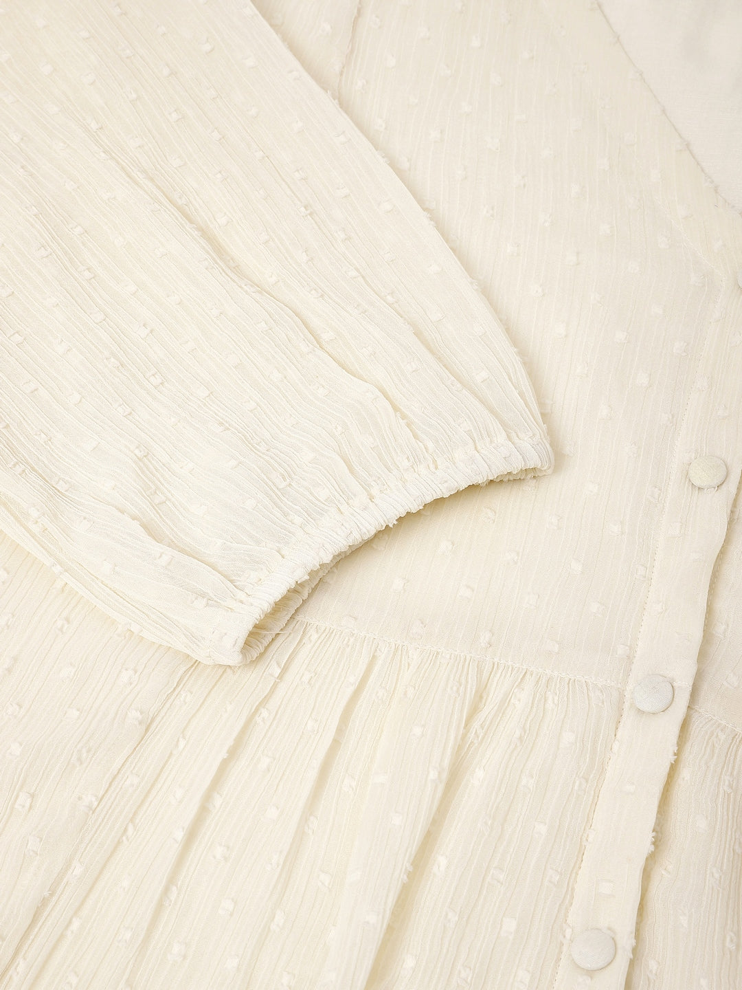 Janasya Women's Plus Size Off White Dobby Chiffon Self Design A-line Tunic