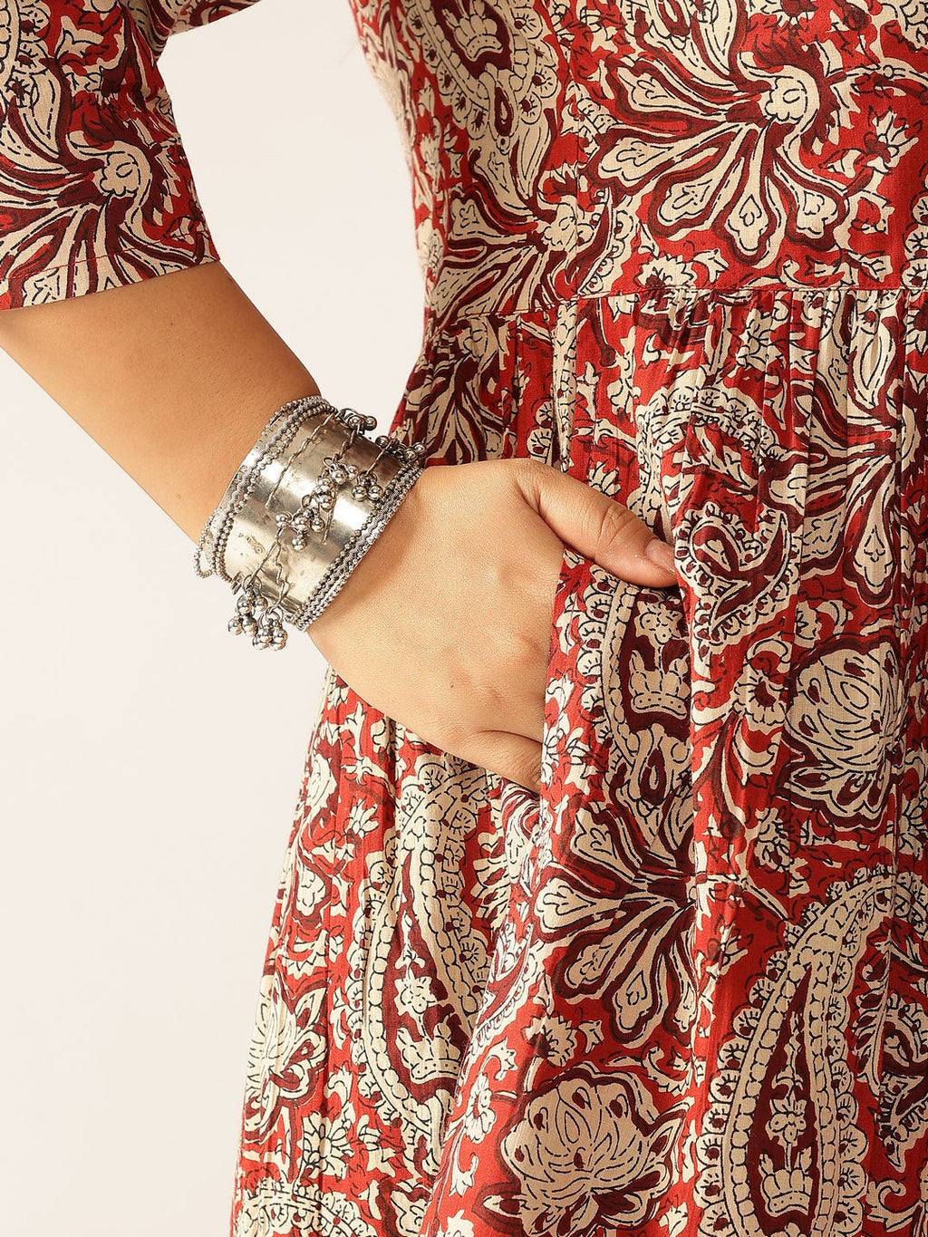 Plus Size Maroon Pure Cotton Paisley Printed Peplum Tunic