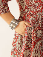 Plus Size Maroon Pure Cotton Paisley Printed Peplum Tunic