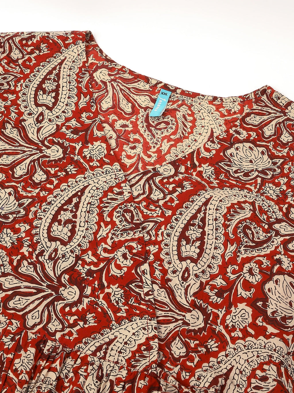 Plus Size Maroon Pure Cotton Paisley Printed Peplum Tunic