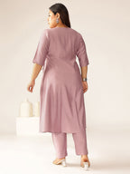 Plus Size Lavender Silk Blend Solid Angrakha Kurta Set