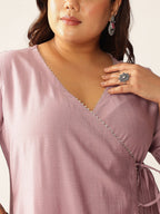 Plus Size Lavender Silk Blend Solid Angrakha Kurta Set