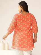 Plus Size Peach Georgette Floral Printed A-line Tunic