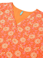Plus Size Peach Georgette Floral Printed A-line Tunic