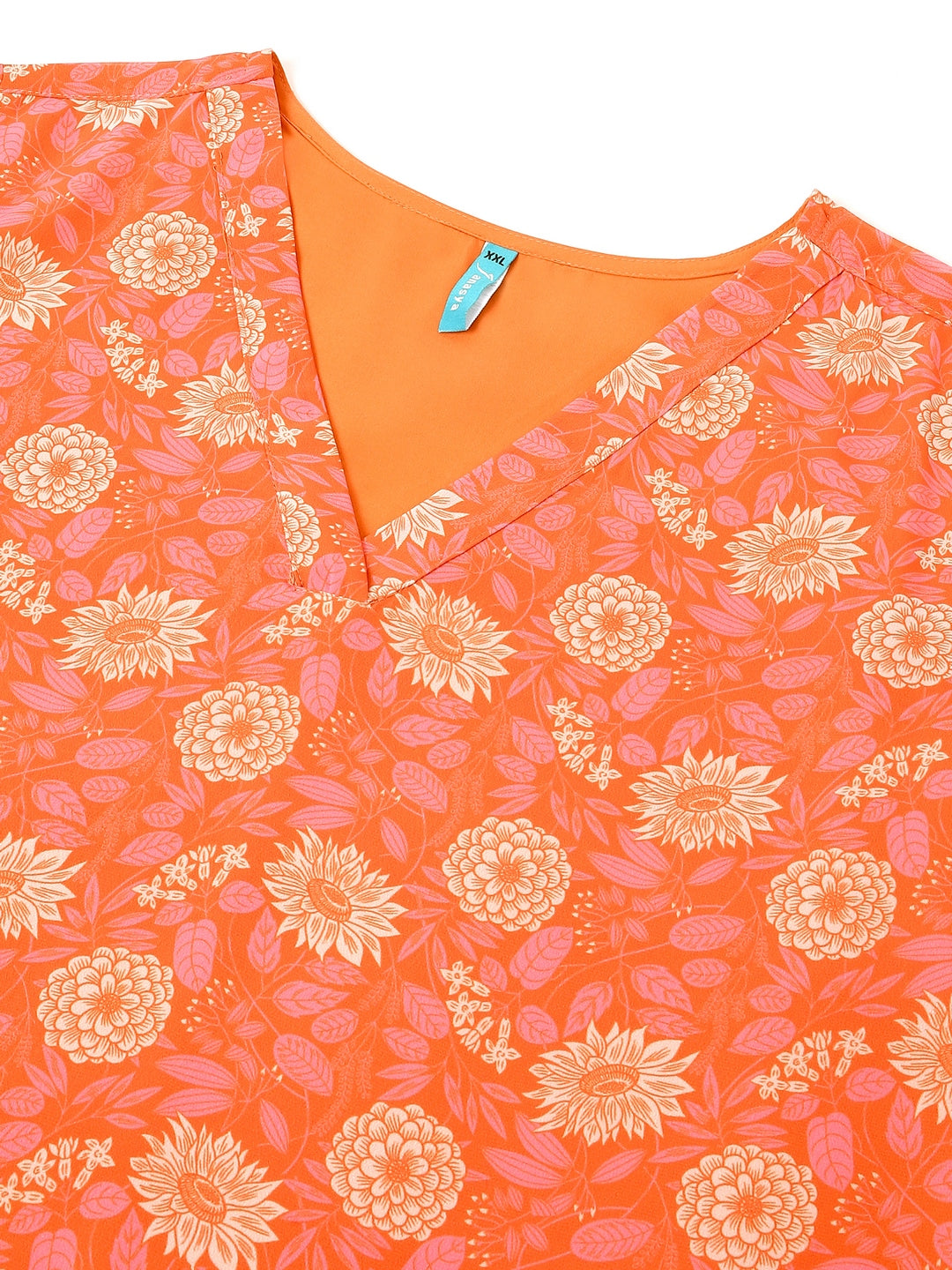 Plus Size Peach Georgette Floral Printed A-line Tunic